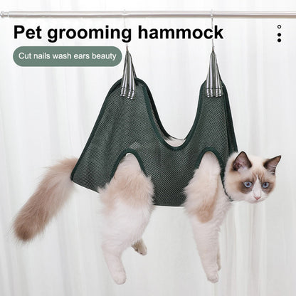Trimming nails in the grooming hammock