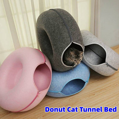 Cat inside the Felt Tunnel Bed